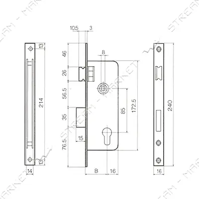 Корпус врезного замка Kale 153P 20мм                                                                
