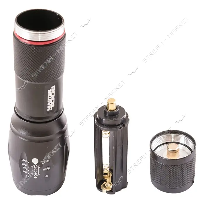 Фонарик с регулировкой фокуса Master-Tool 94-0819 5 режимов 130x38x28мм CREE XM-L T6 LED 3xAAA      