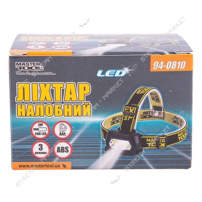 Фонарь налобный с регулировкой наклона Master-Tool 94-0810 3 режима 75x46x29мм COB LED
