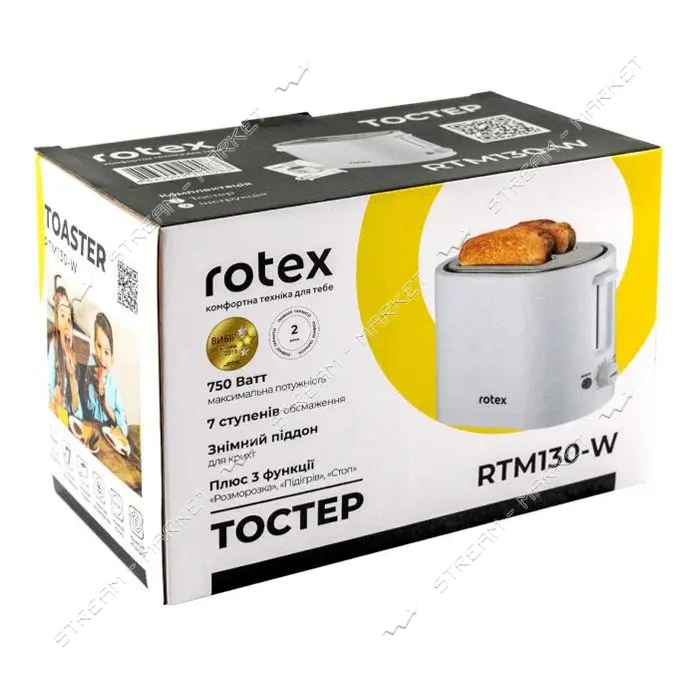 Тостер Rotex RTM130-W 750Вт 2 ломтика
