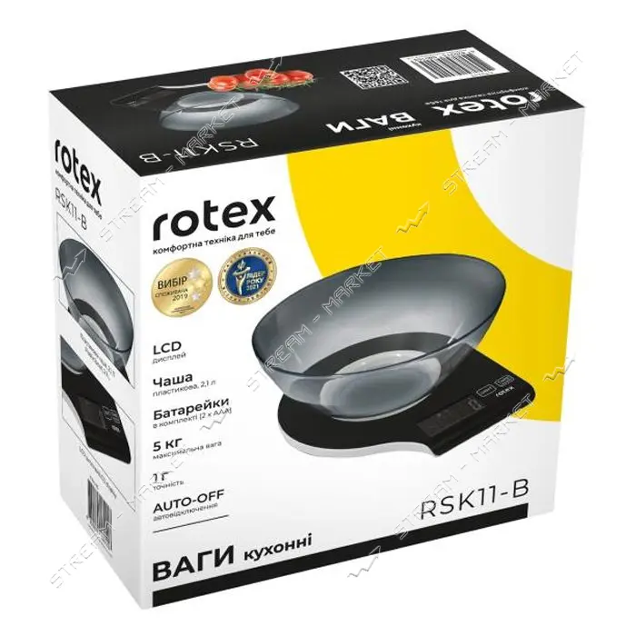 Весы кухонные Rotex RSK11-B электронные 5кг ж/к дисплей механическое управление пластик