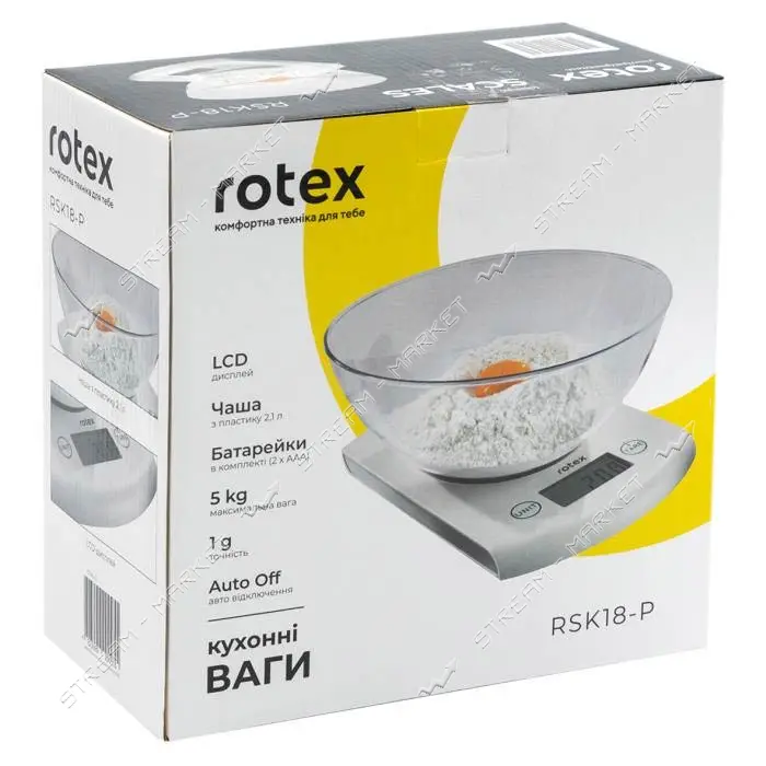 Весы кухонные Rotex RSK18-P электронные 5кг ж/к дисплей сенсорное управление чаша пластиковая