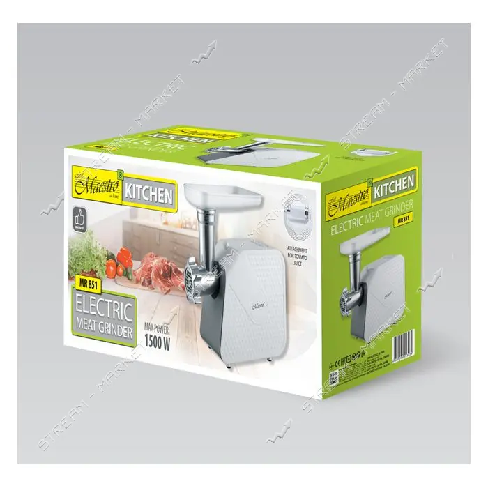 Мясорубка Maestro MR-851 1500Вт реверс 2 диска для измельчения плюс 2 насадки                       