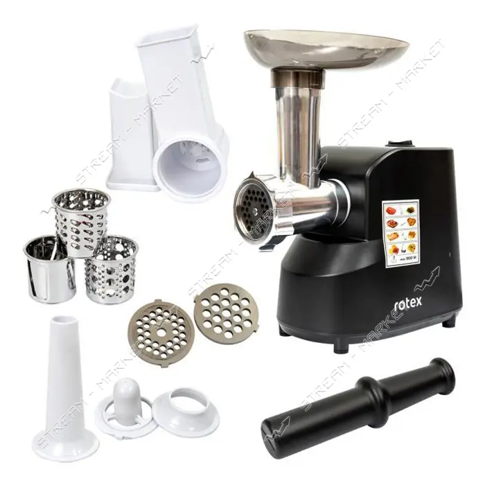 Мясорубка Rotex RMG180-B 1800Вт реверс 2 диска для измельчения плюс насадки и терка                 