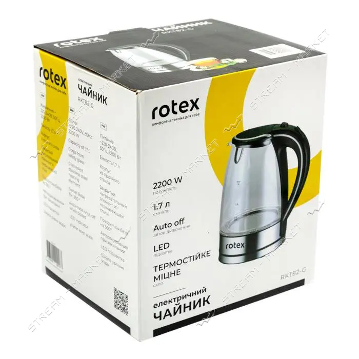 Электрочайник Rotex RKT82-G стекло 2200Вт 1.7л                                                      