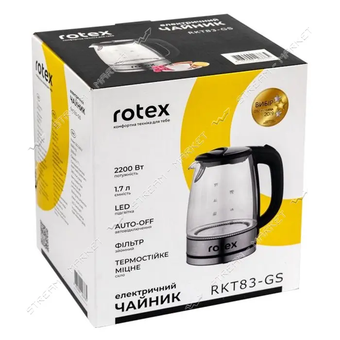 Электрочайник Rotex RKT83-GS 2200Вт 1.7л стекло