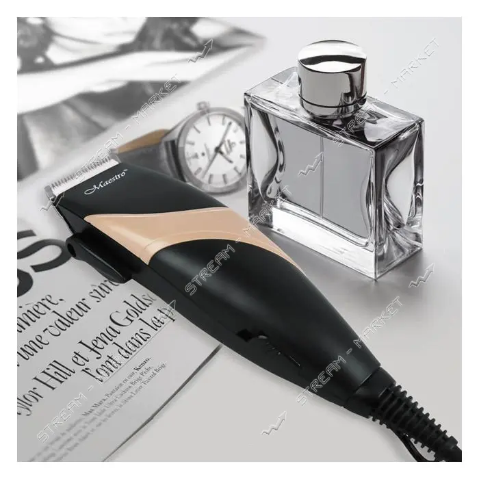 Машинка для стрижки Maestro MR-655C-BLACK 15Вт 4 насадки 3мм 6мм 9мм 12мм лезвие керамика           