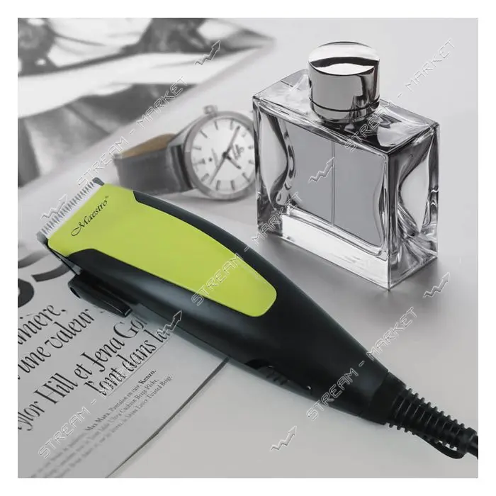 Машинка для стрижки Maestro MR-656C-GREEN 15Вт 4 насадки 3мм 6мм 9мм 12мм лезвие керамика           