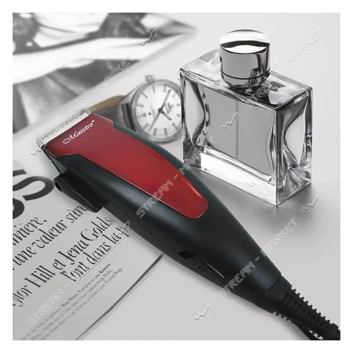Машинка для стрижки Maestro MR-656C-RED 15Вт 4 насадки 3мм 6мм 9мм 12мм лезвие керамика