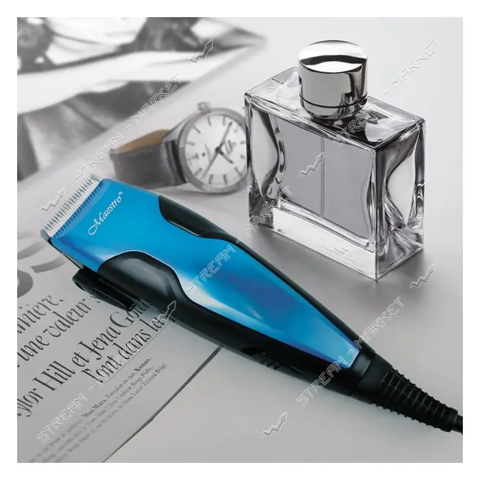 Машинка для стрижки Maestro MR-650C-BLUE 15Вт 4 насадки 3мм 6мм 9мм 12мм лезвие керамика