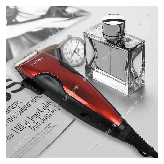 Машинка для стрижки Maestro MR-650C-RED 15Вт 4 насадки 3мм 6мм 9мм 12мм лезвие керамика