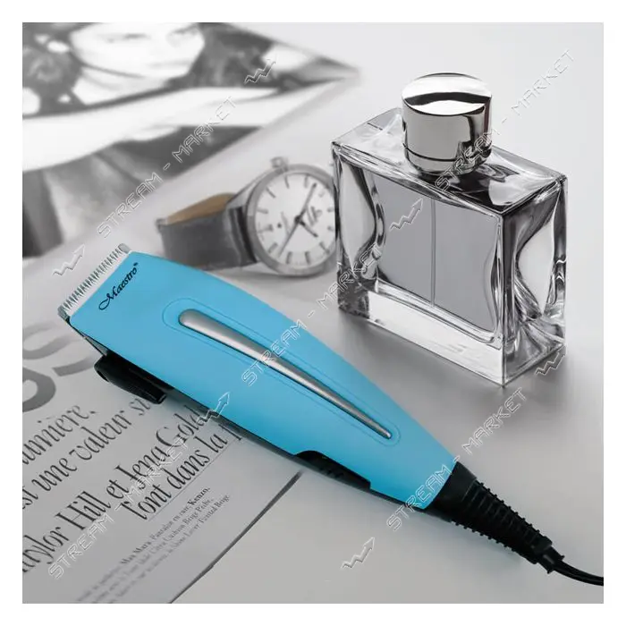 Машинка для стрижки Maestro MR-652C-BLUE 15Вт 4 насадки 3мм 6мм 9мм 12мм лезвие керамика