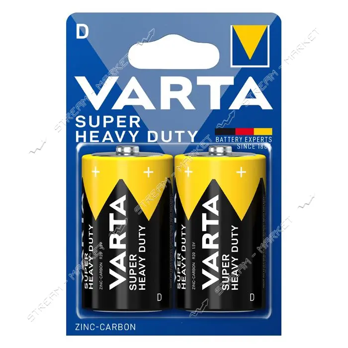Батарейка Varta Super Heavy Duty солевая D/R20 большой бочонок блистер 2шт