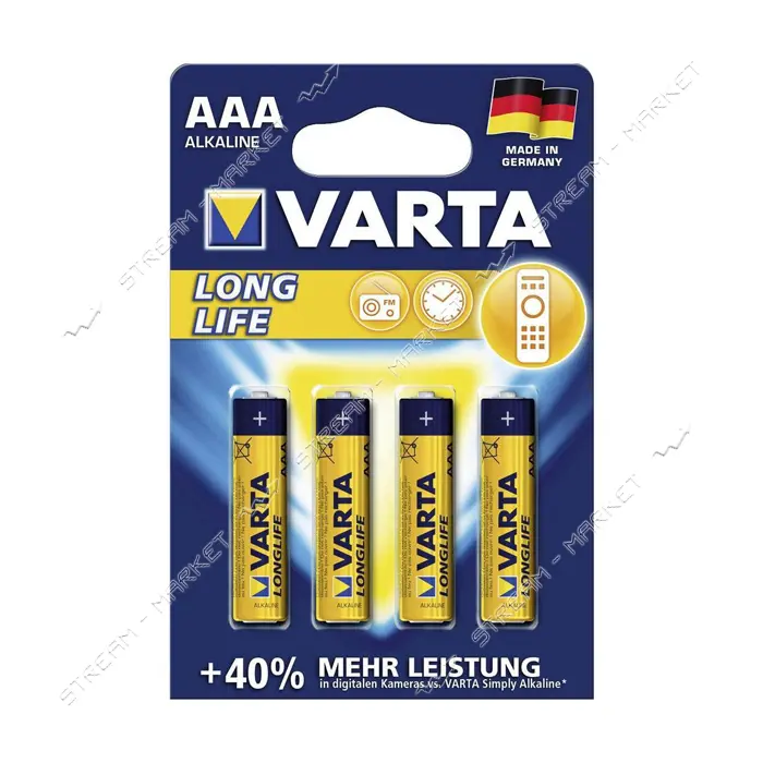 Батарейка Varta LongLife щелочная AAA/LR03 микропальчик блистер 4 шт
