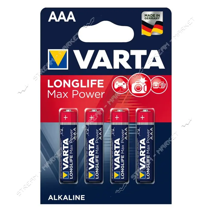 Батарейка Varta LongLife Max Power щелочная AAA/LR03 микропальчик блистер 4шт                       