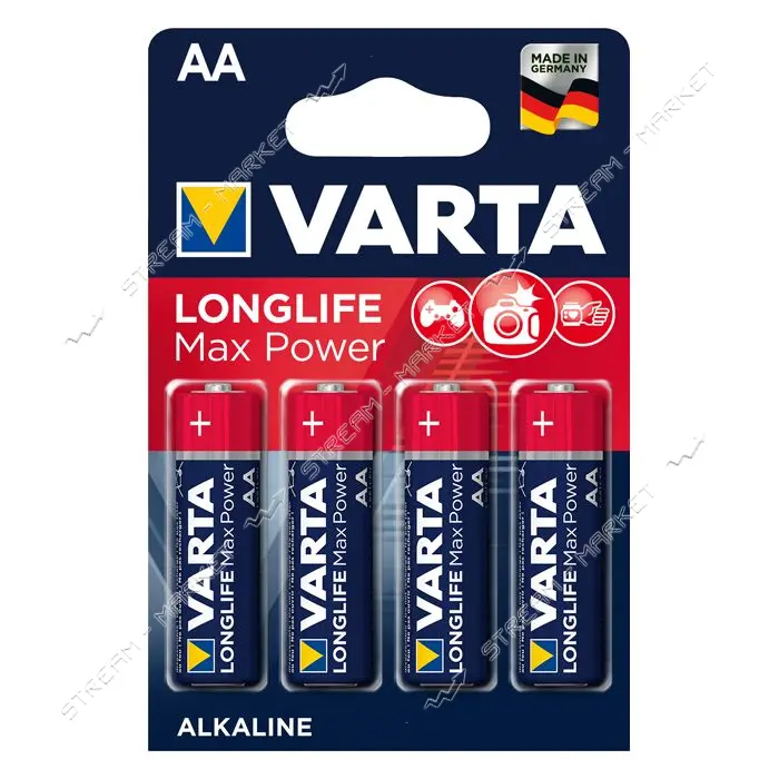 Батарейка Varta LongLife Max Power щелочная AA/LR06 пальчик блистер 4шт                             