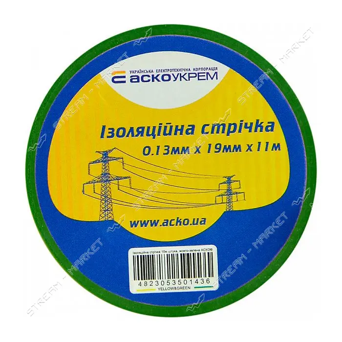 Изолента ПВХ Аcko 19x0.13мм 10м желто-зеленая                                                       
