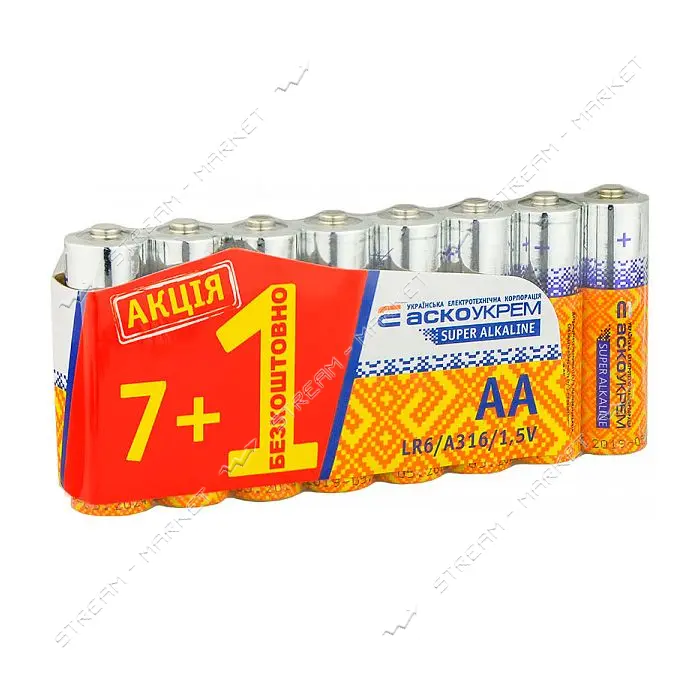 Батарейка АСКО щелочная AA/LR06 пальчик 7 плюс 1 Акция                                              