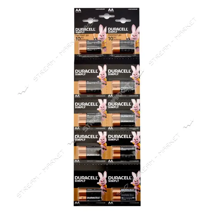 Батарейка Duracell щелочная АА/LR06 "пальчик" отрывной блистер 20шт