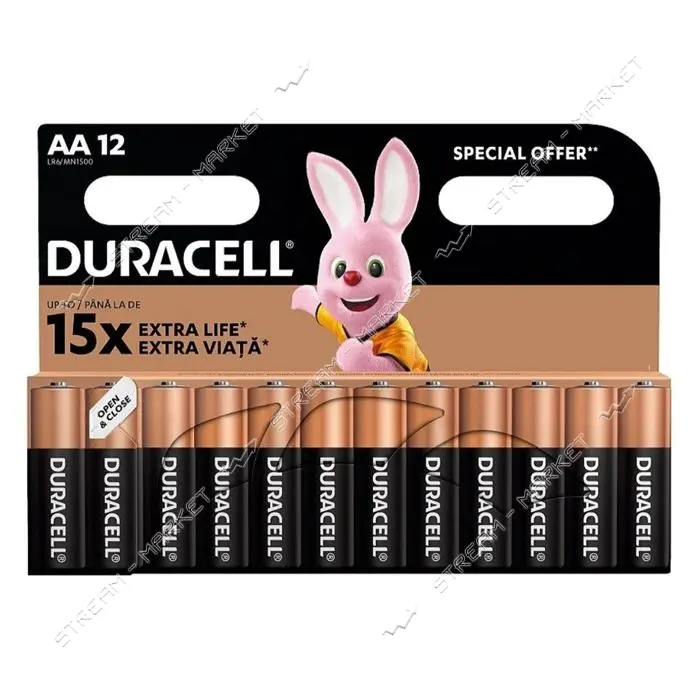 Батарейка Duracell щелочная ААА/LR03 микропальчик 12шт коробка