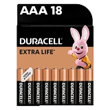 Батарейка Duracell щелочная ААА/LR03 микропальчик 18шт коробка