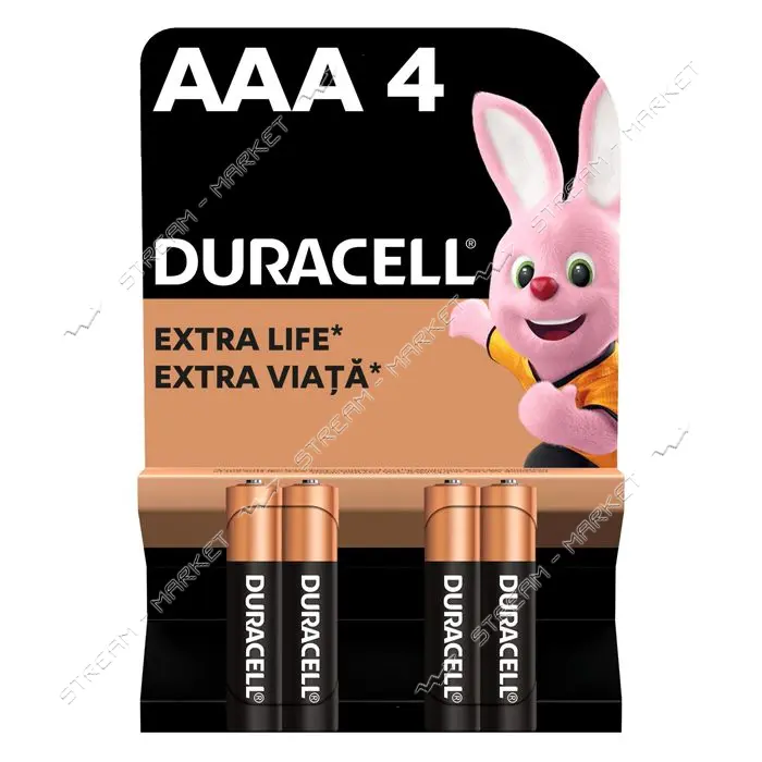 Батарейка Duracell щелочная ААА/LR03 микропальчик 4шт блистер