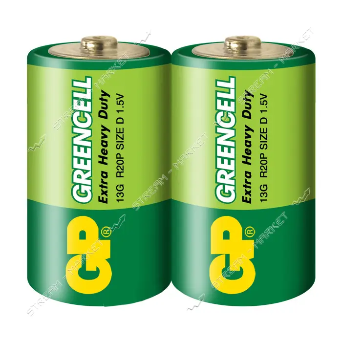 Батарейка GP Greencell солевая D/R20 2 шт                                                           