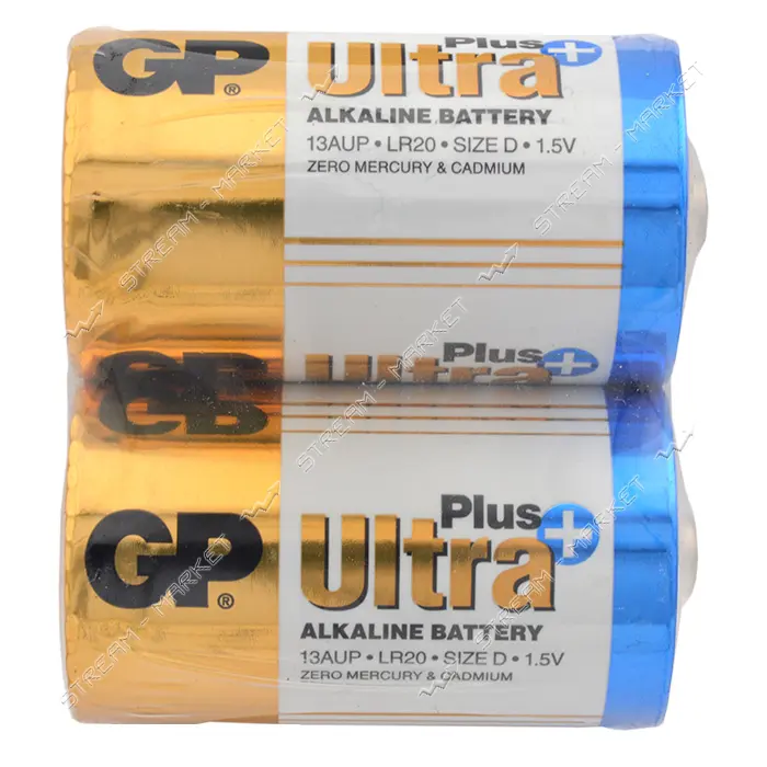 Батарейка GP Ultra Plus щелочная D/LR20 большой бочонок 2шт                                         