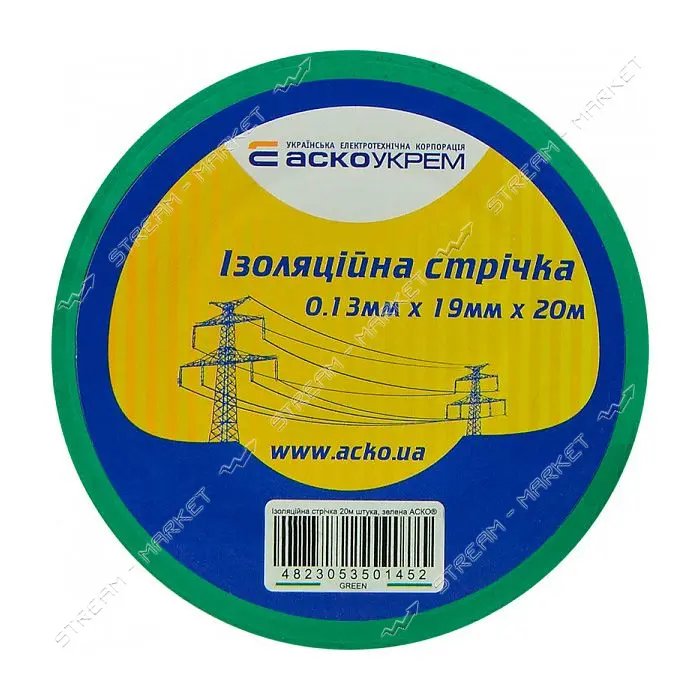 Изолента ПВХ Аcko 19x0.13мм 20м зеленая