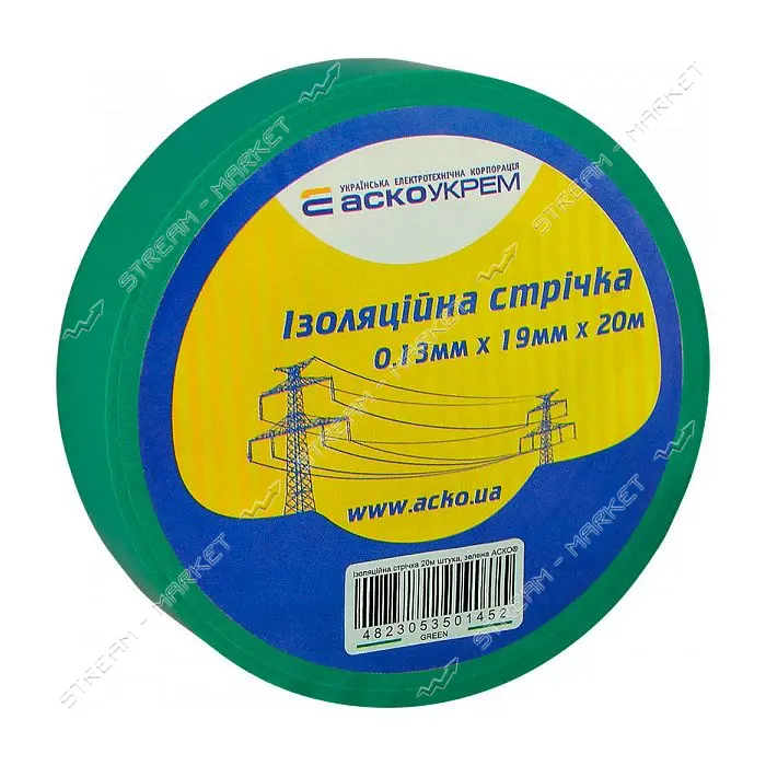 Изолента ПВХ Аcko 19x0.13мм 20м зеленая