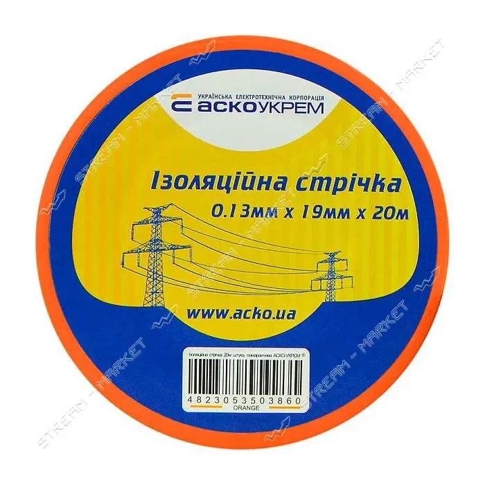 Изолента ПВХ Аcko 19x0.13мм 20м оранжевая                                                           
