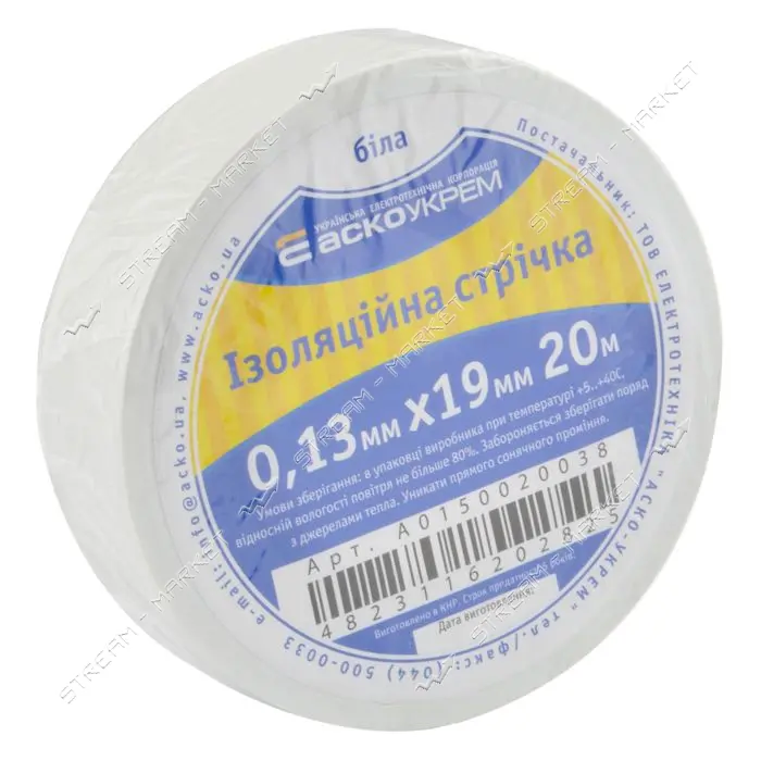 Изолента ПВХ Аcko 20мх19х0.13мм белая