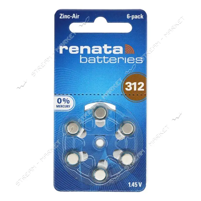 Батарейка Renata maratone ZA 312 1.4V для слухового аппарата 6 шт                                   