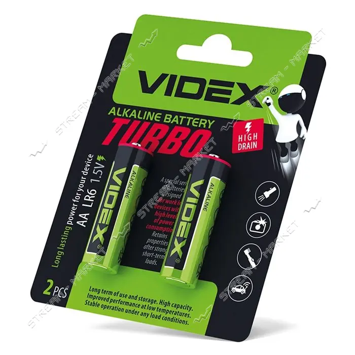 Батарейка Videx Turbo щелочная AA/LR06 пальчик блистер 2шт                                          