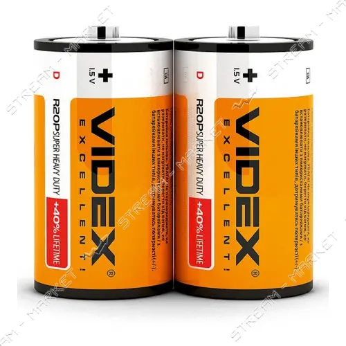 Батарейка Videx солевая D/R20P большой бочонок 2шт