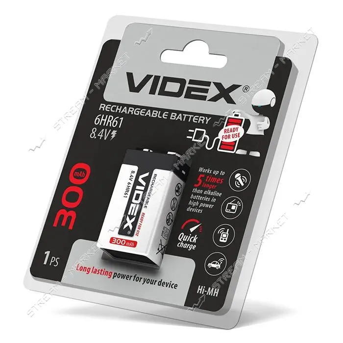 Аккумулятор Videx 6HR61 крона 300mAh блистер 1шт                                                    