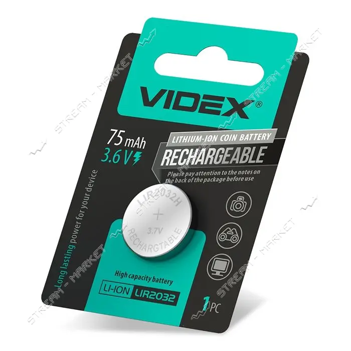 Аккумулятор Videx литиевый LIR2032 75mAh 3.6V без защиты