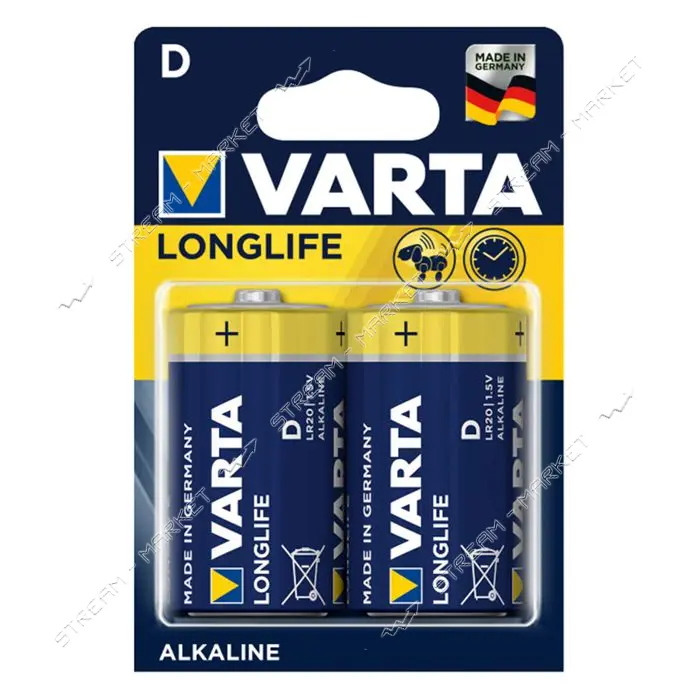 Батарейка Varta LongLife щелочная D/LR20 большой бочонок блистер 2шт                                