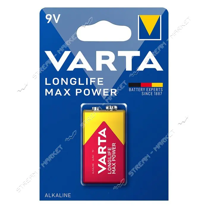 Батарейка Varta LongLife Max Power щелочная 6LR61 крона блистер