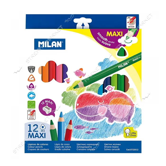 Набор цветных карандашей Milan 0722612 Maxi 12 цветов плюс точилка