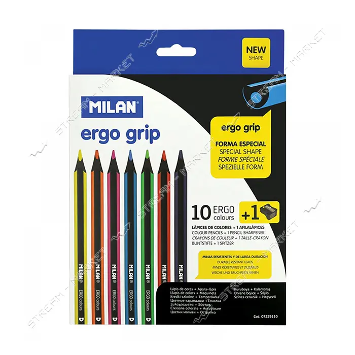 Набор цветных карандашей Milan 07229110 Ergo grip 10 цветов плюс точилка                            