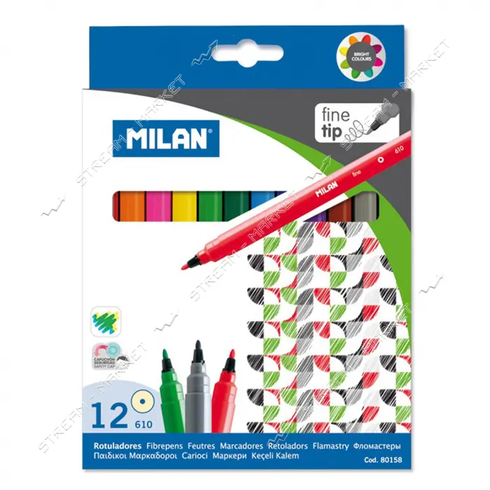 Набор фломастеров Milan 80158 тонкие 12 цветов