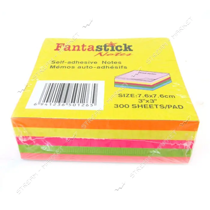 Бумага для записей Fantastick Неон с липким краем 76х76мм 300 листов 5 цветов