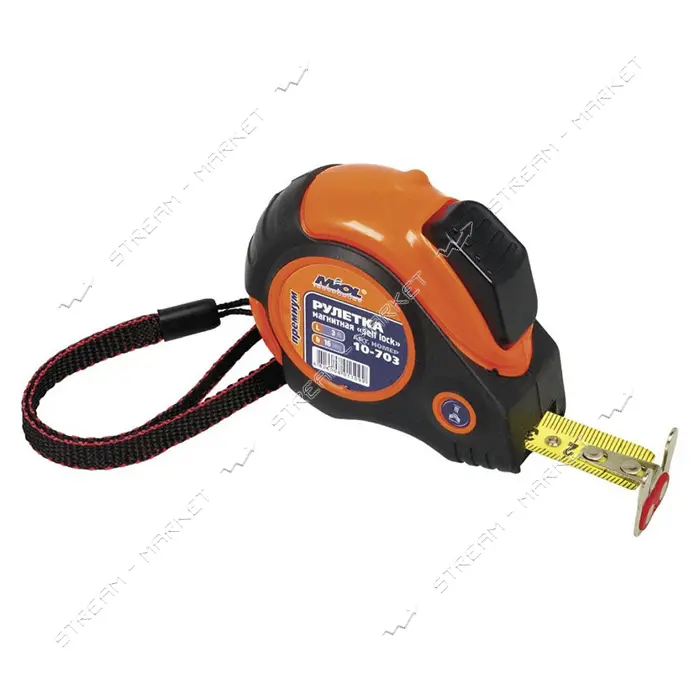 Рулетка магнитная Miol 10-703 self lock обрезиненная с двухсторонней лентой 3м Premium              