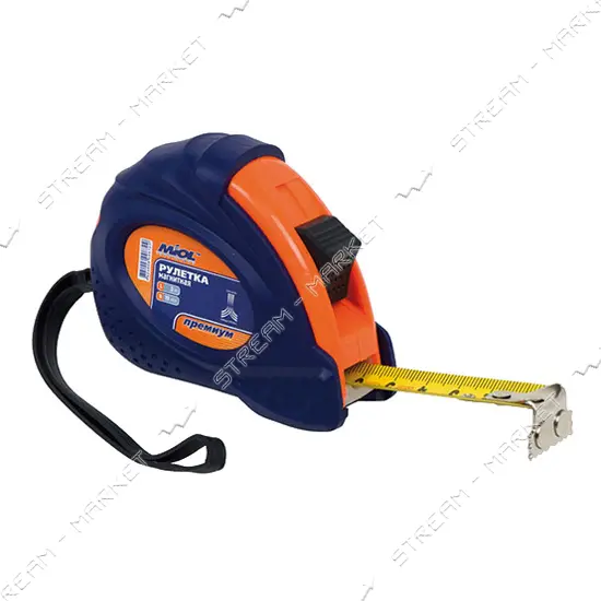 Рулетка магнитная Miol 10-900 self lock обрезиненная с двухсторонней лентой 10м Premium             