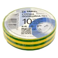 Изолента ПВХ Takel 0.13х15мм 10м желто-зеленая                                                      