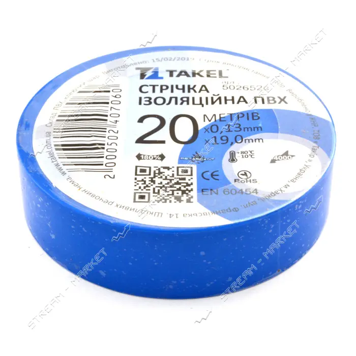Изолента ПВХ Takel 0.13х19мм 20м синяя