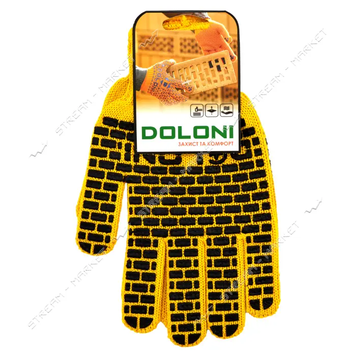 Перчатки рабочие Doloni Строитель артикул 4078 х/б с ПВХ покрытием размер 10 желтые 10 пар