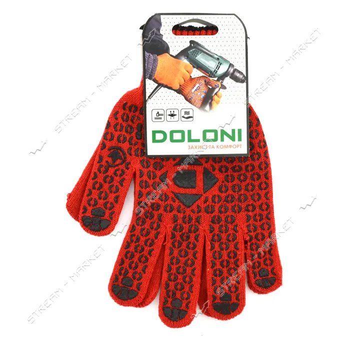 Перчатки Doloni артикул 4461 х/б с ПВХ покрытием размер 11 красные 10 пар                           
