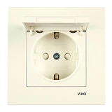 Розетка Viko Karre 0112 с заземлением и кришкой крем                                                